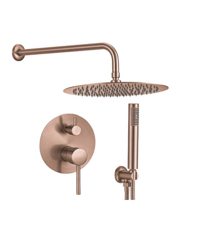 Kit de douche encastrée avec bec baignoire — cuivré