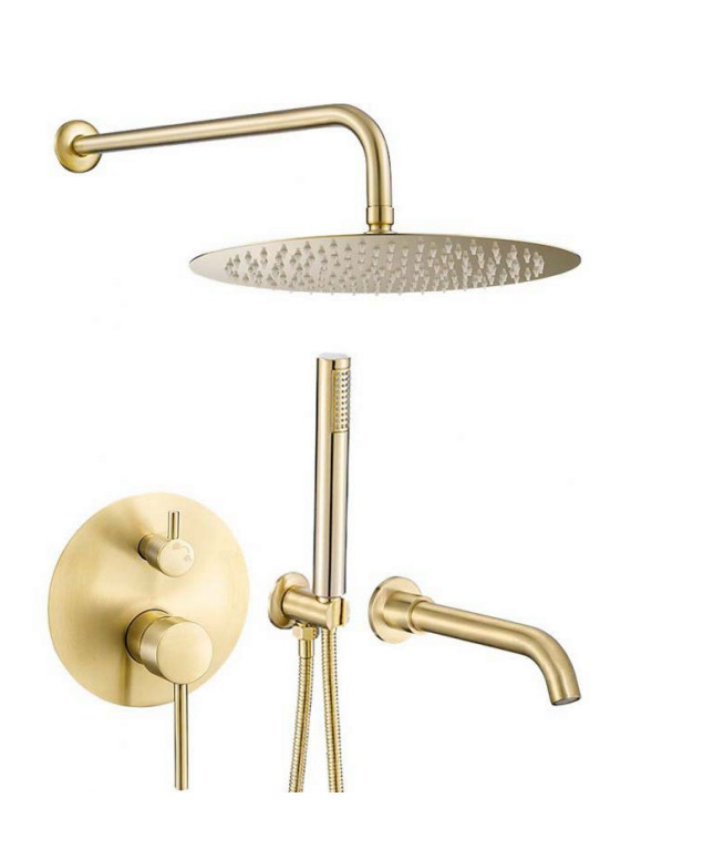 Kit de douche encastrée avec bec baignoire — doré brossé