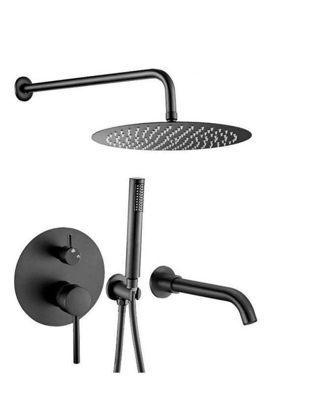 Kit de douche encastrée avec bec baignoire — noir mat
